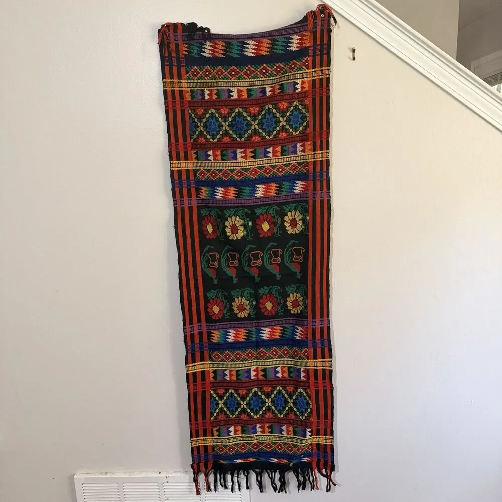 Vintage Handwoven Guatemalan Maya Textile Table Runner Wall Hanging 60” x 20”